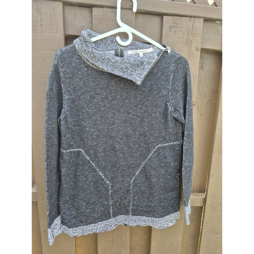 Rachel Roy Womens Sweater Grey Zippers Cowl Neck Long Sleeve Pockets Size S EUC